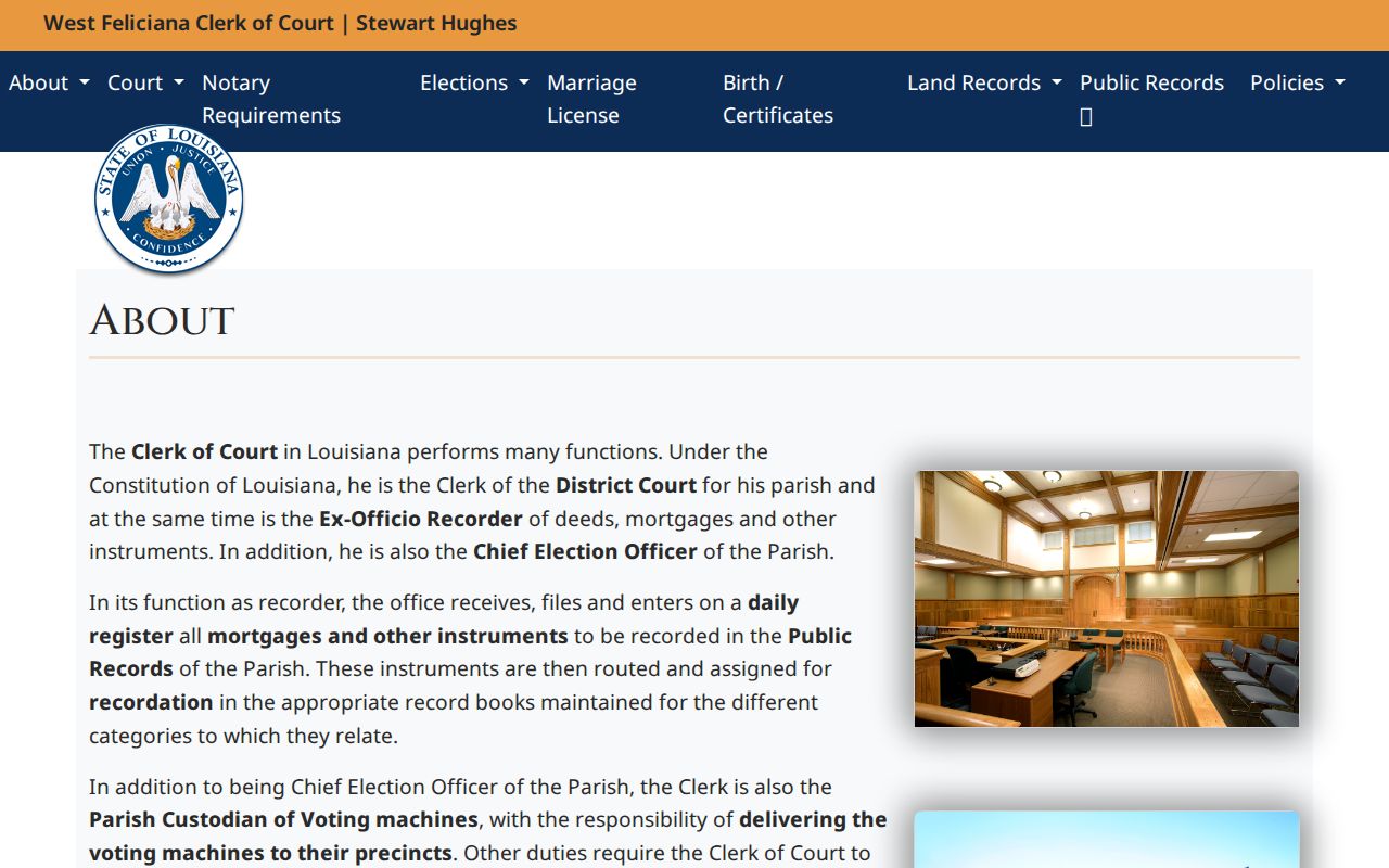 West Feliciana Parish court docket Clerk of Court official contact information