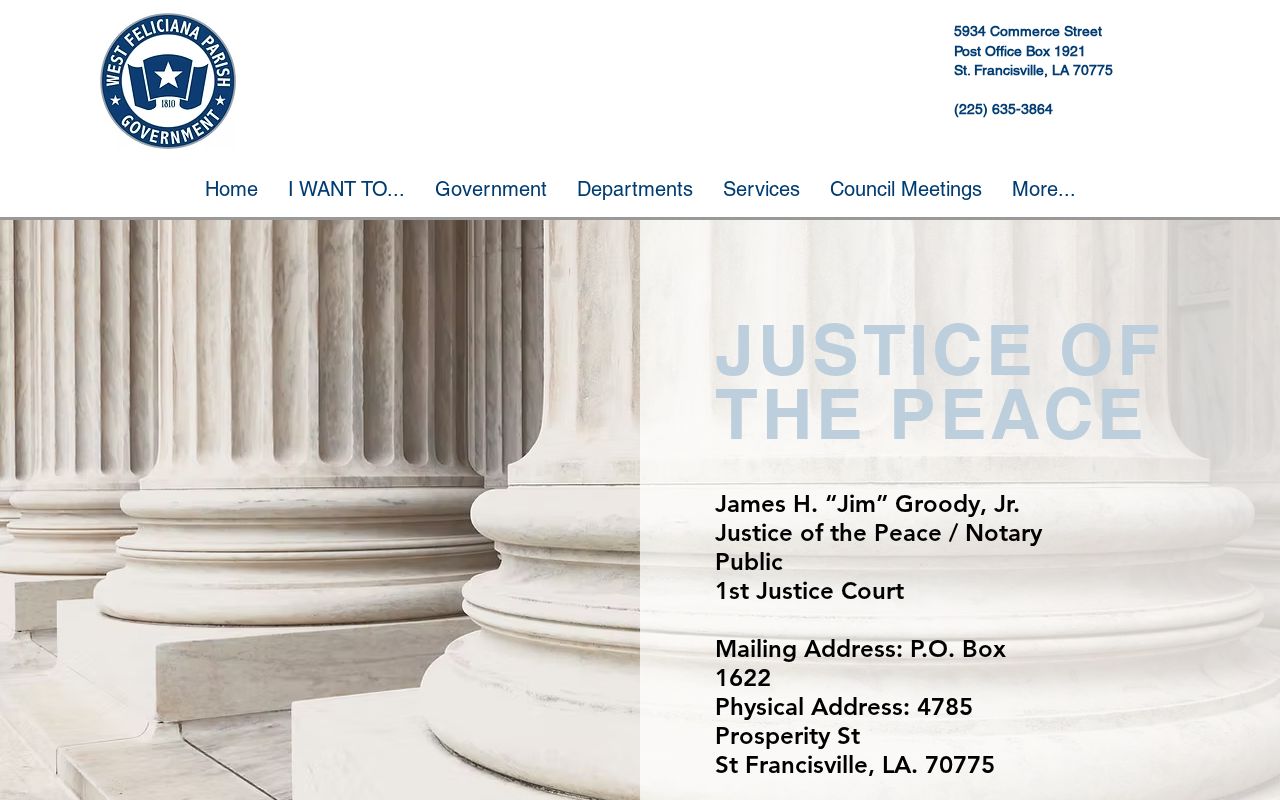 West Feliciana Parish court docket Justice of the Peace official office listing