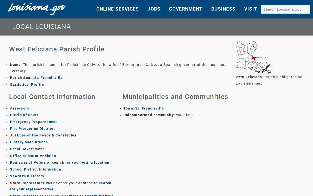 West Feliciana Parish court docket official parish profile for St. Francisville