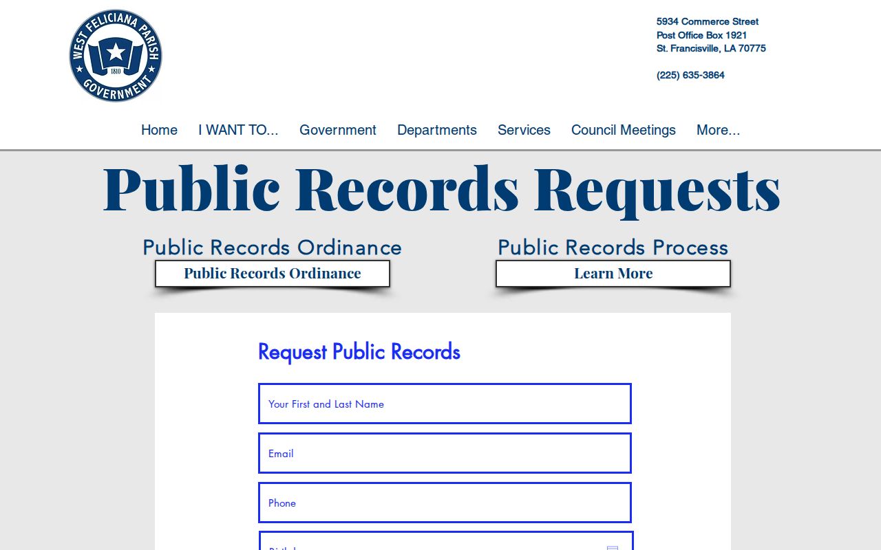 West Feliciana Parish St. Francisville court docket parish public records request form