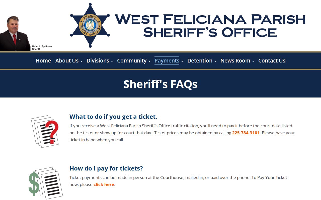 West Feliciana Parish traffic tickets Sheriff FAQ and payment contact route